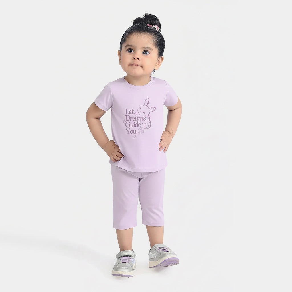 Infant Girls Poly Cotton Jersey Night Suit - Purple