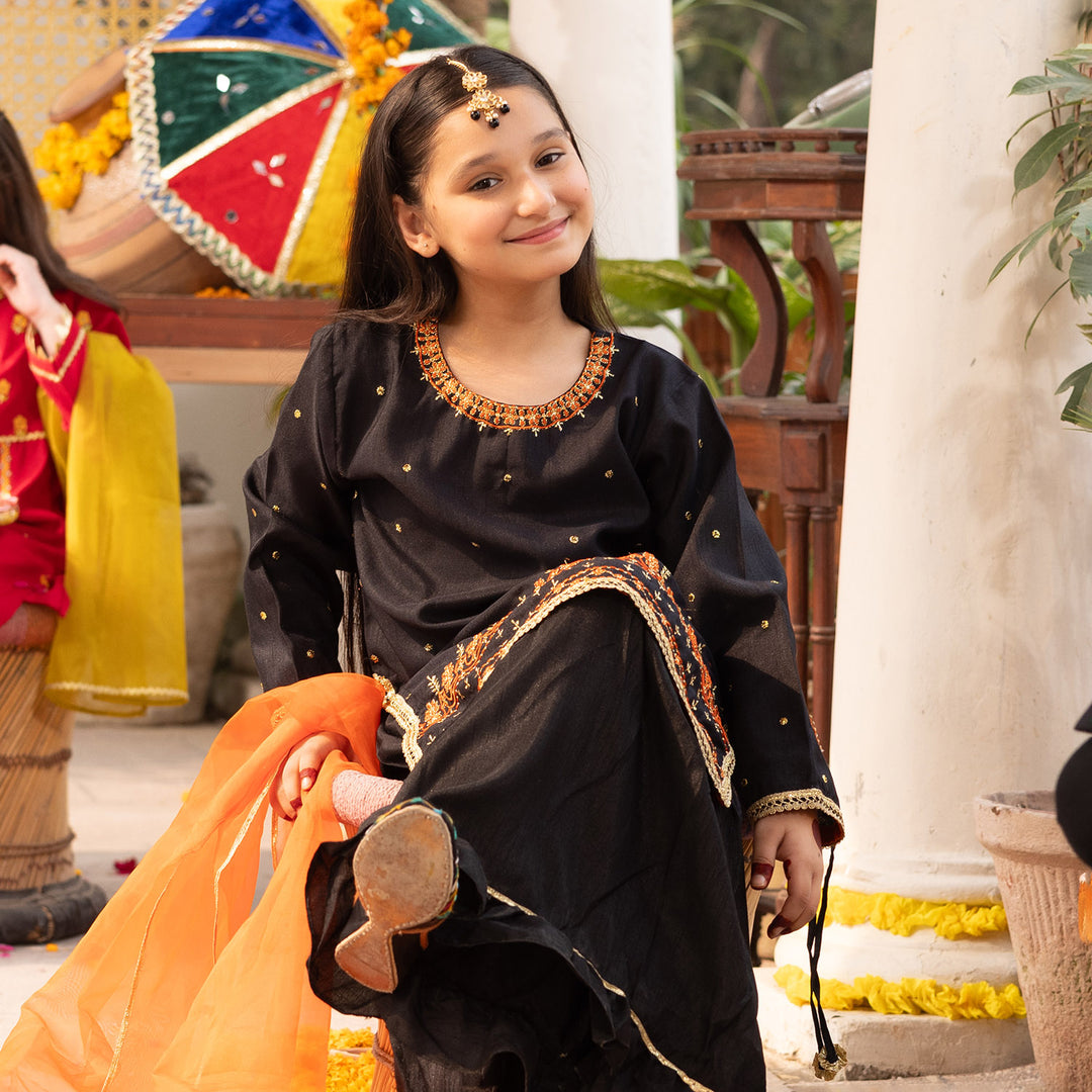 Girls 3PCs Suit Sangeet-BLACK
