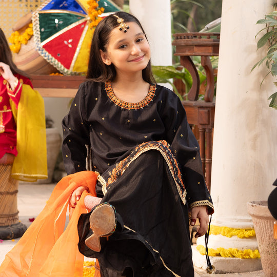 Girls 3PCs Suit Sangeet-BLACK