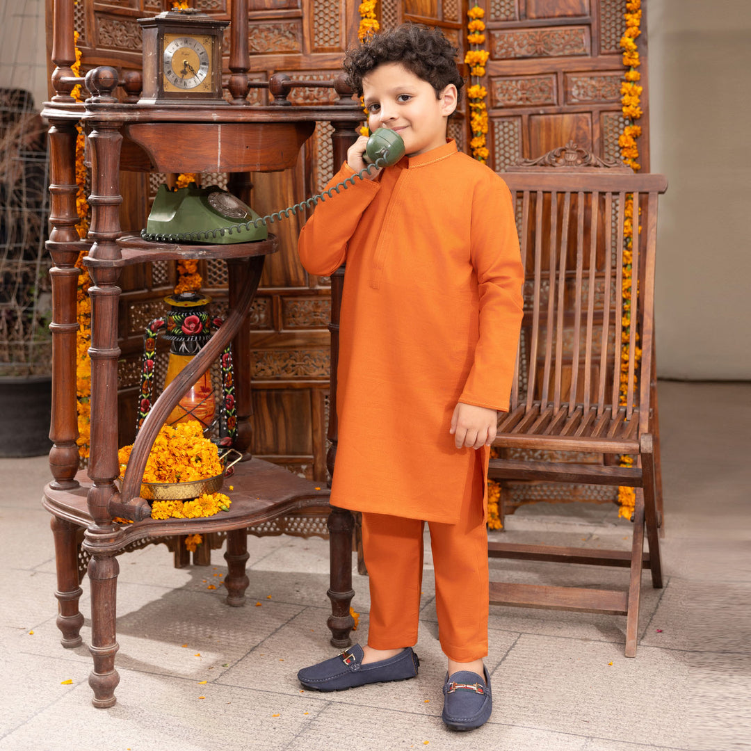Boys Cotton Slub 2 Piece Suit -Sun Set