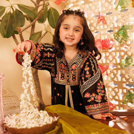 Girls Chiffon 4Pcs Suit Zaib-BLACK