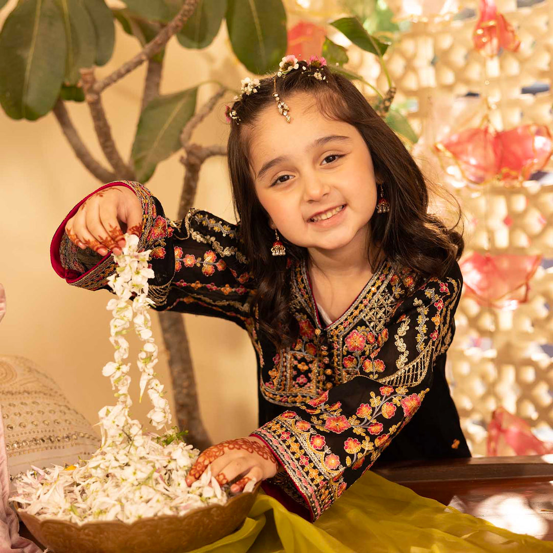 Girls Chiffon 4Pcs Suit Zaib-BLACK
