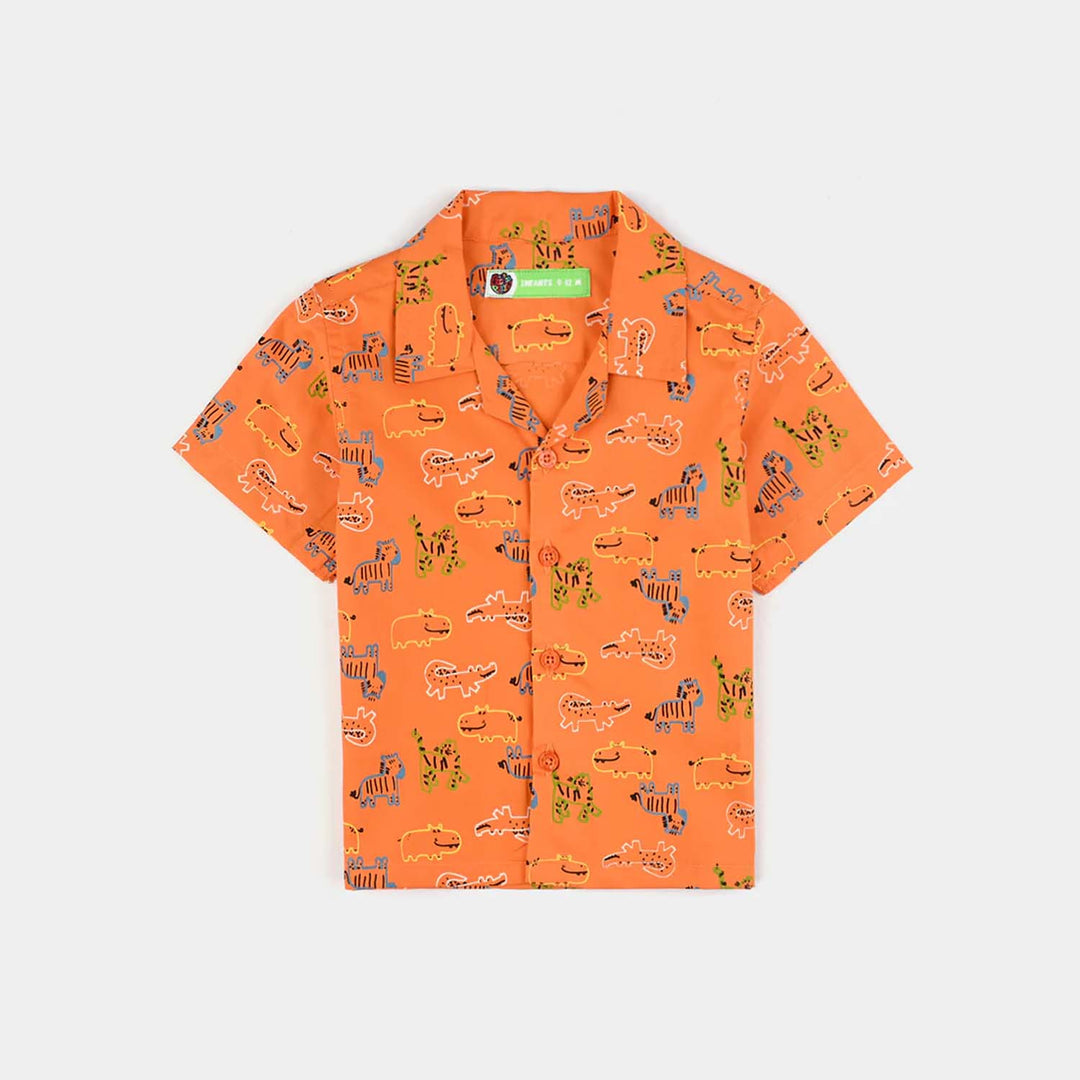 Infant Boys Cotton Poplin Basic Casual Shirt (Roar)-ORANGE