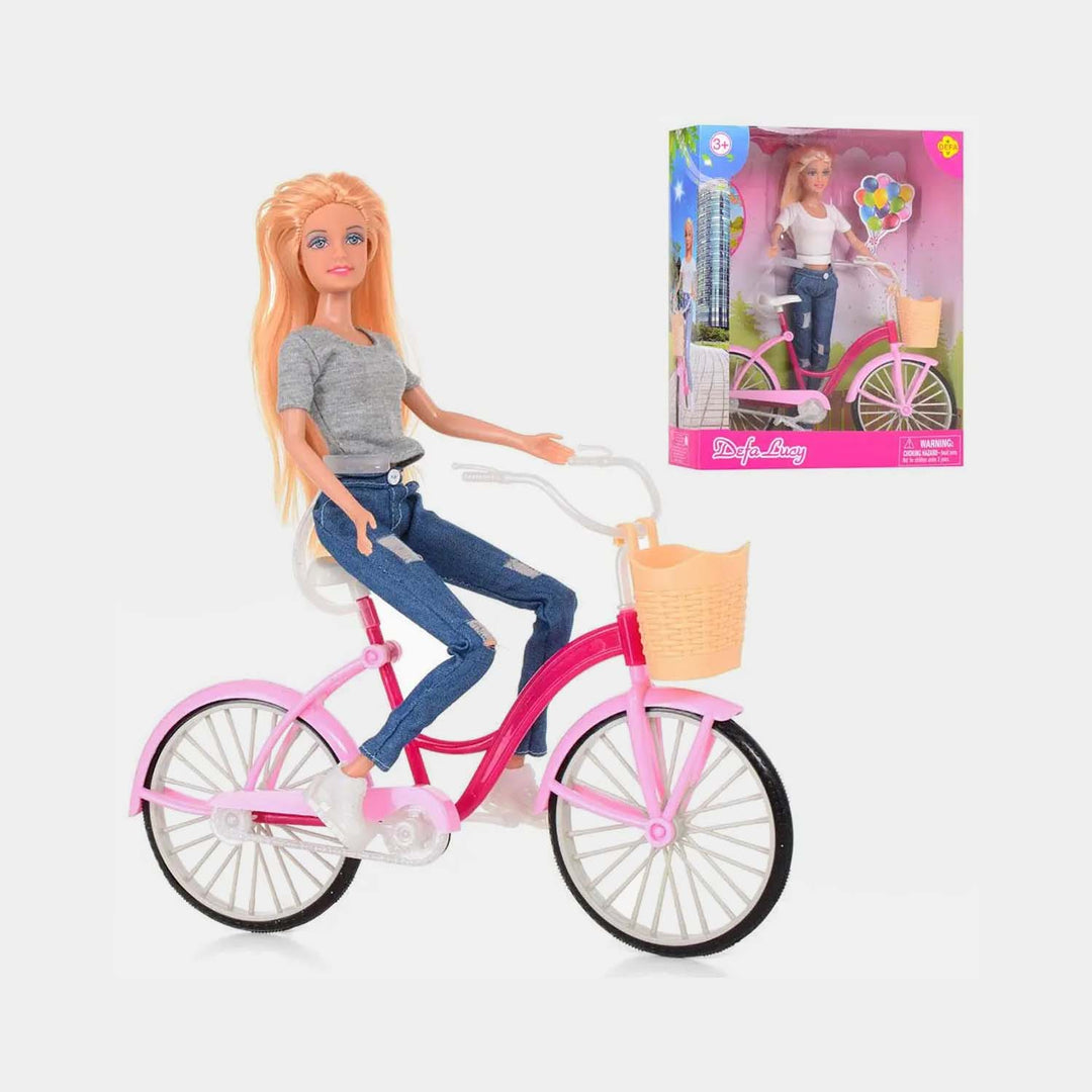 Defa Lucy Doll With Stylish Pink Bicycle