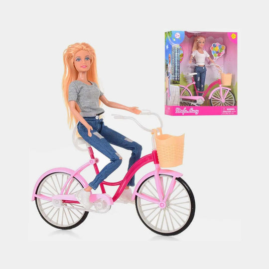 Defa Lucy Doll With Stylish Pink Bicycle