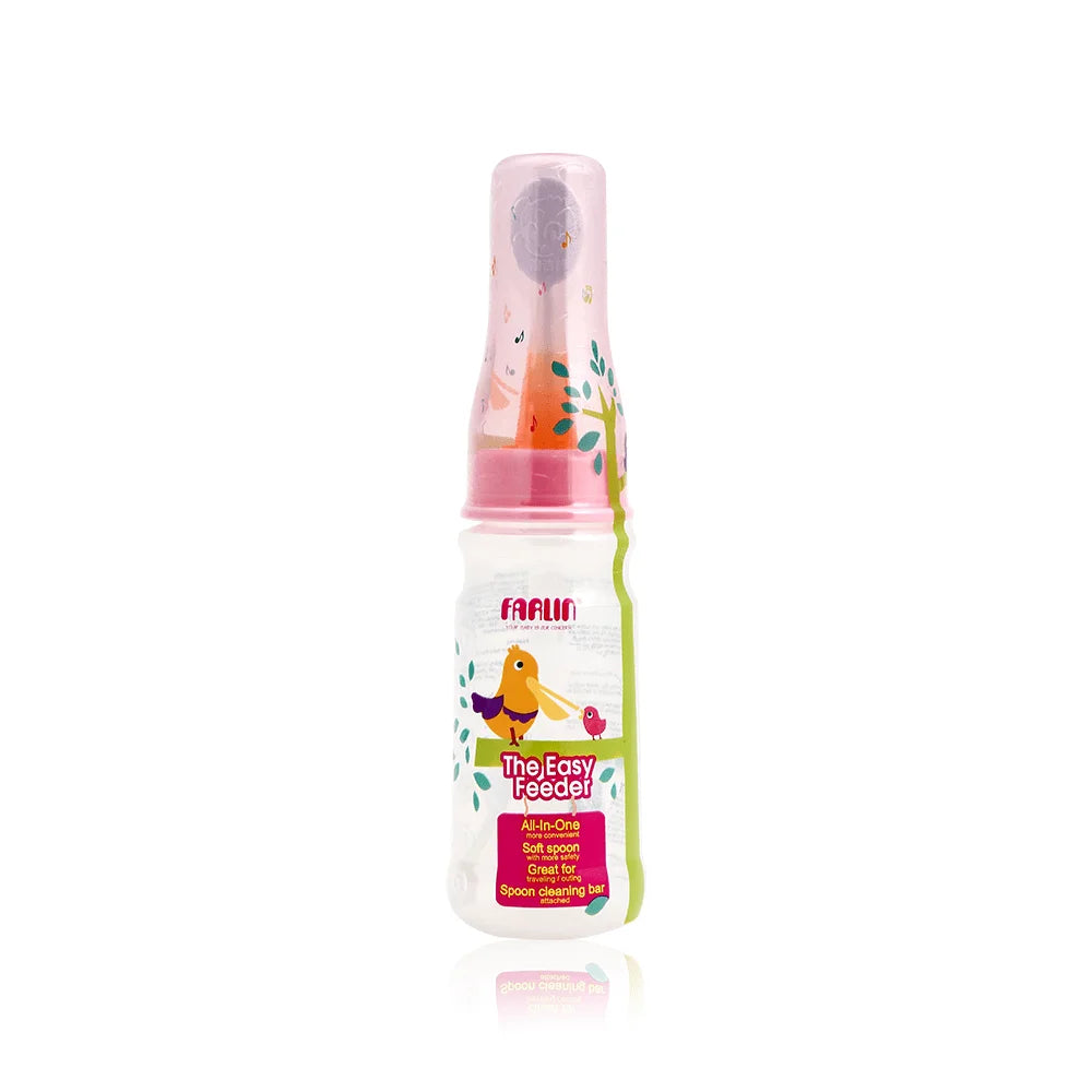 2 in 1 Farlin Feeder Bottle With Spoon Pink