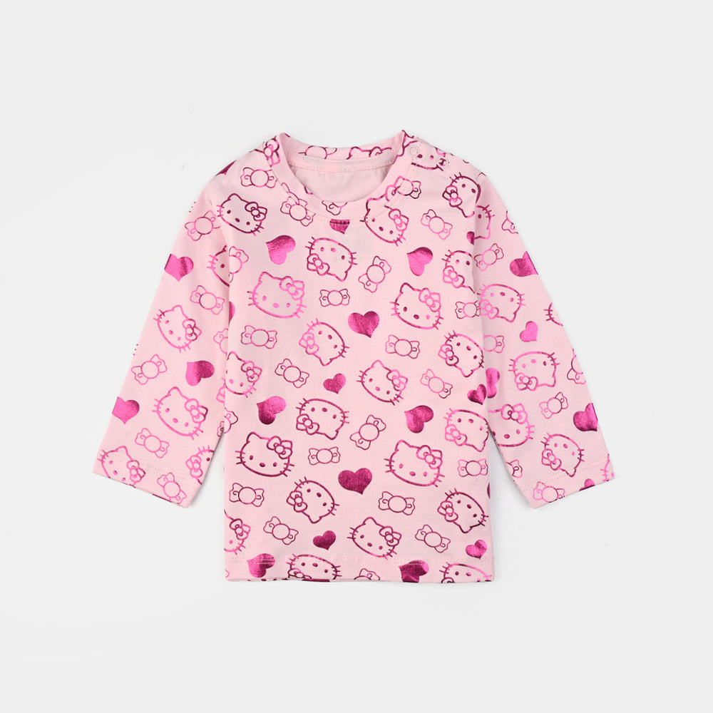 Infant Girls Lycra Jersey T-Shirt Kitty-Pink