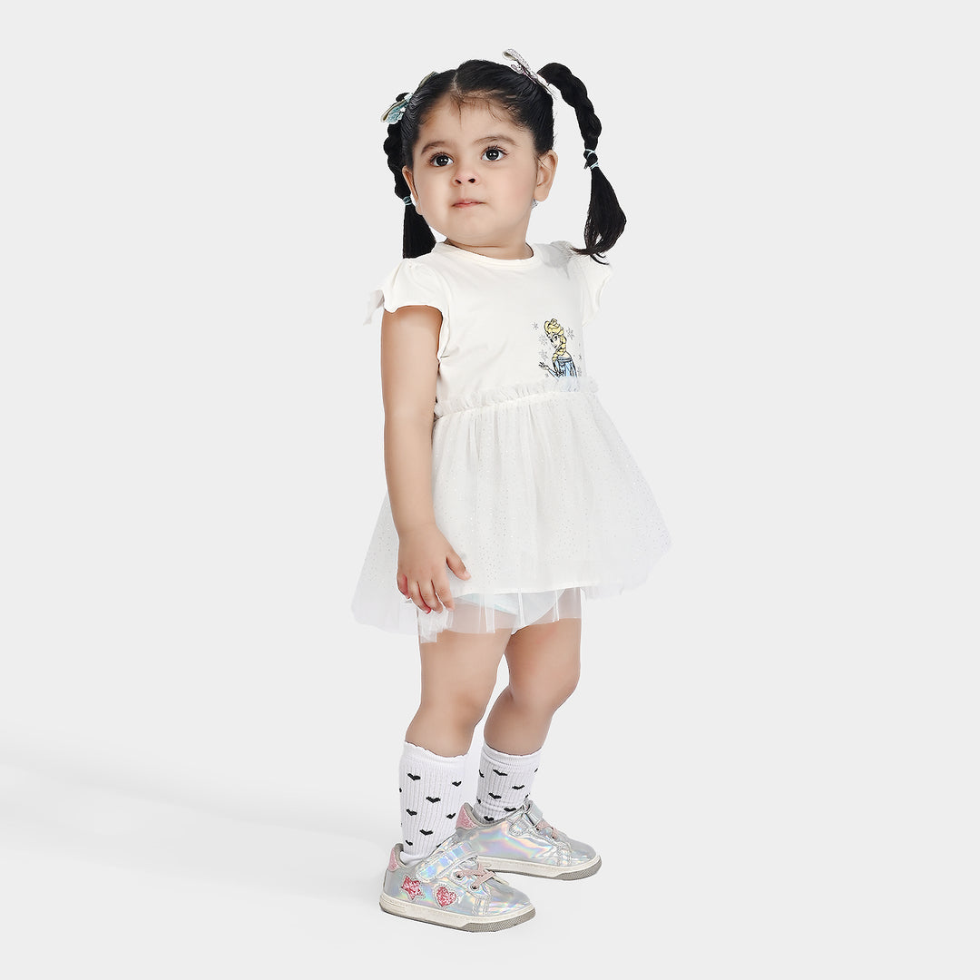 Infant Girls Lycra Jersey Frock-WHITE