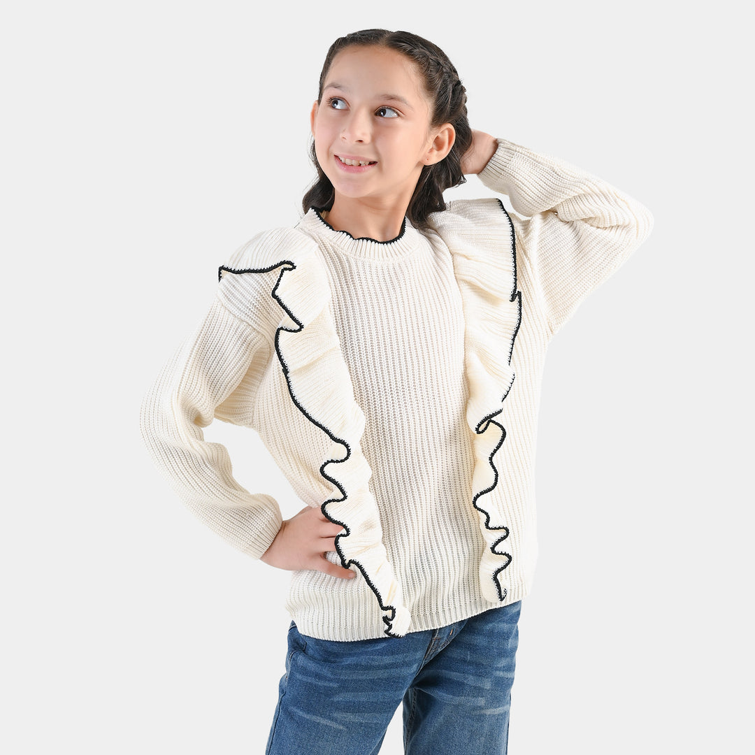 Girls Acrylic Sweater - Twirl - Off White