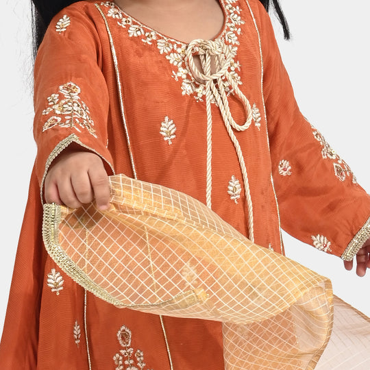 Infant Girls Raw Silk 3Pcs (Khwahish) - Rust