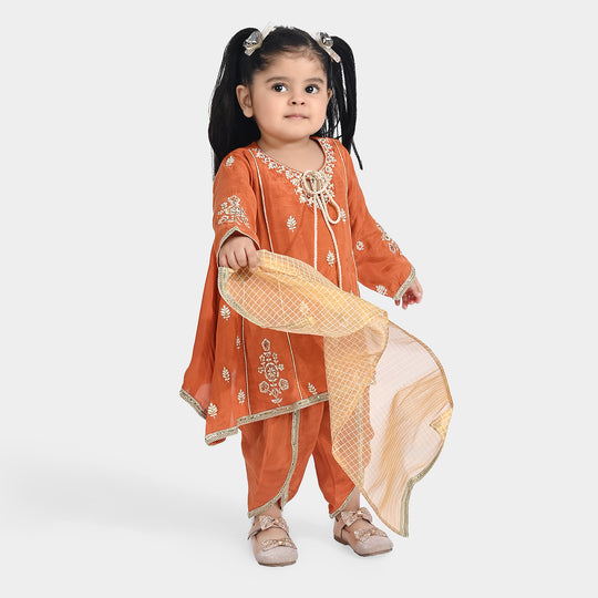 Infant Girls Raw Silk 3Pcs (Khwahish) - Rust