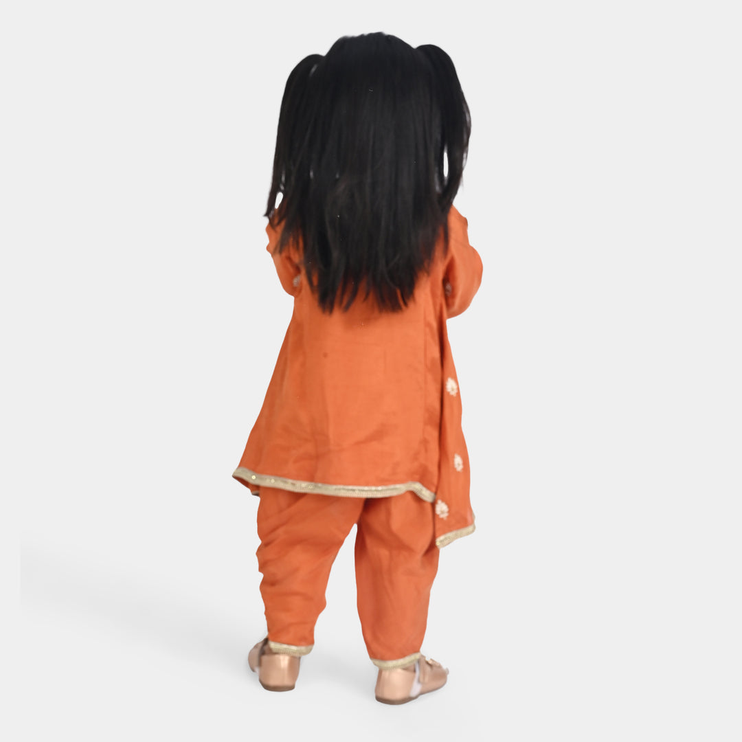 Infant Girls Raw Silk 3Pcs (Khwahish) - Rust
