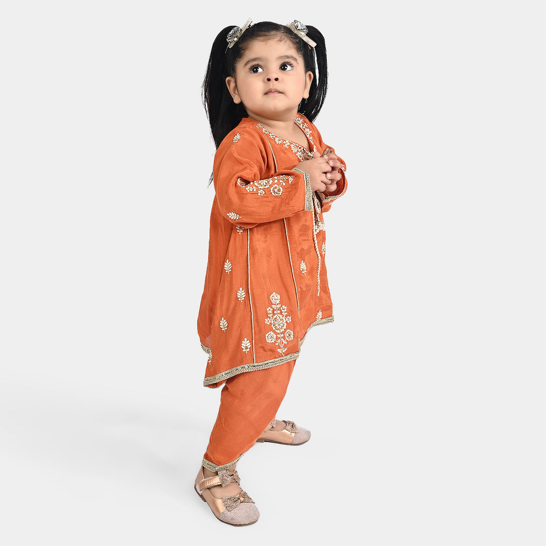 Infant Girls Raw Silk 3Pcs (Khwahish) - Rust