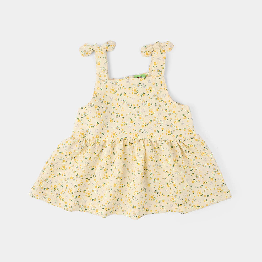 Infant Girls Cotton Jacquard 2 Pc Suit (Flower) - Yellow