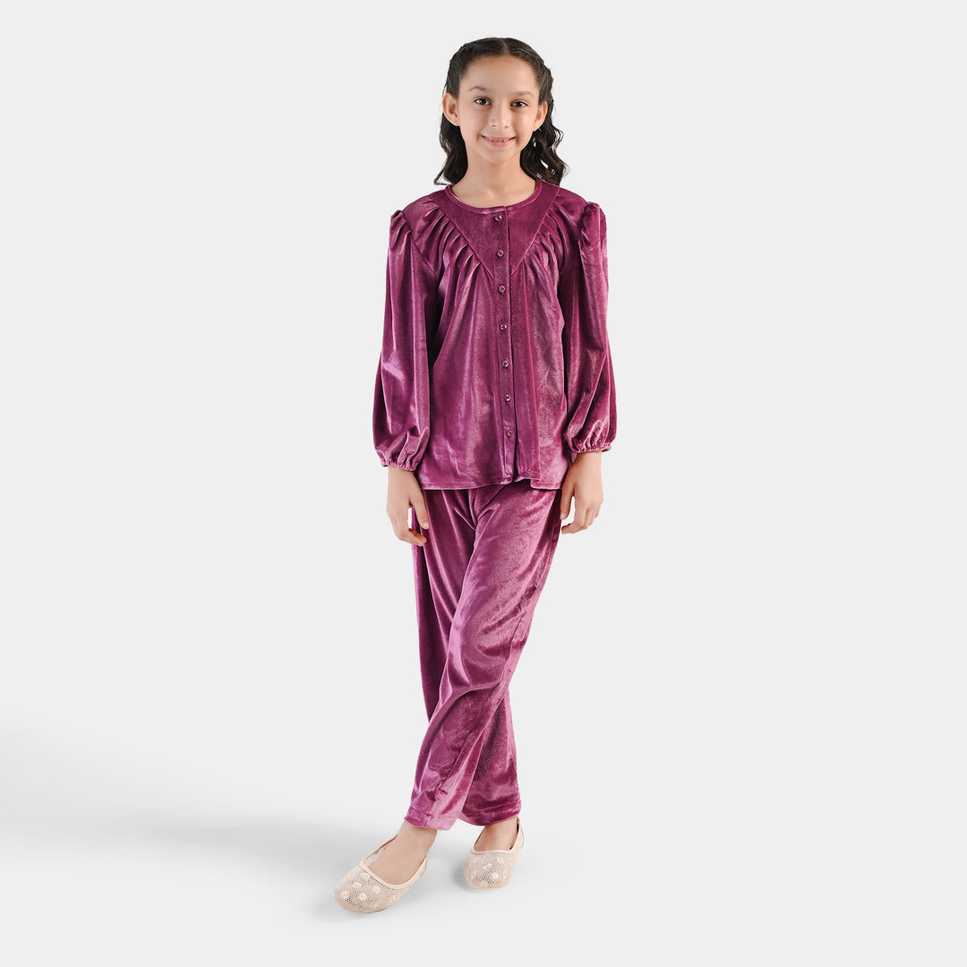 Girls Velvet Co-ord Set Raspberry