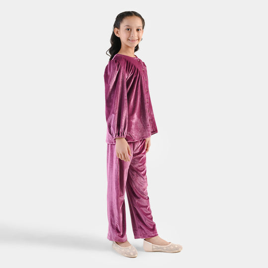 Girls Velvet Co-ord Set Raspberry