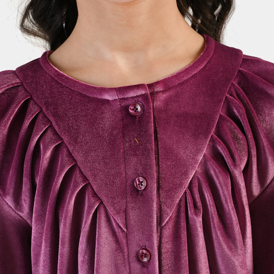 Girls Velvet Co-ord Set Raspberry