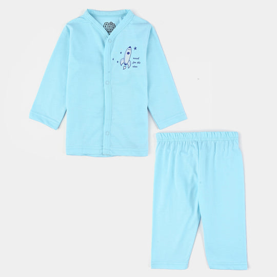 Infant Baby Poly Cotton Night Suit-Light Blue