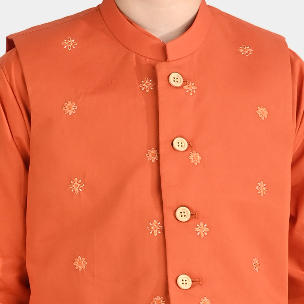 Boys Cotton Poplin 3 Piece Suit (Tone On Tone) - Burnt Orange