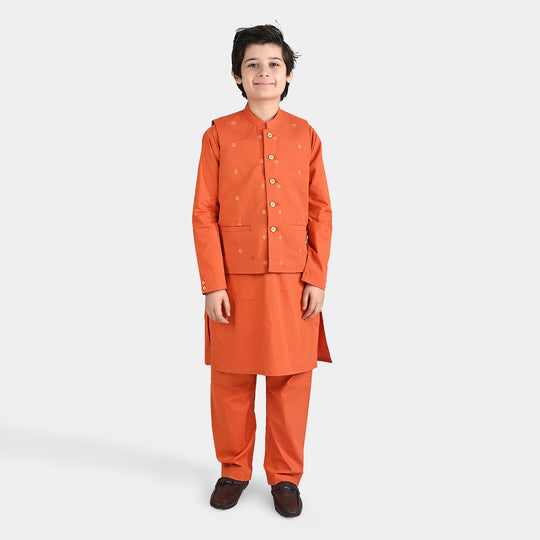 Boys Cotton Poplin 3 Piece Suit (Tone On Tone) - Burnt Orange