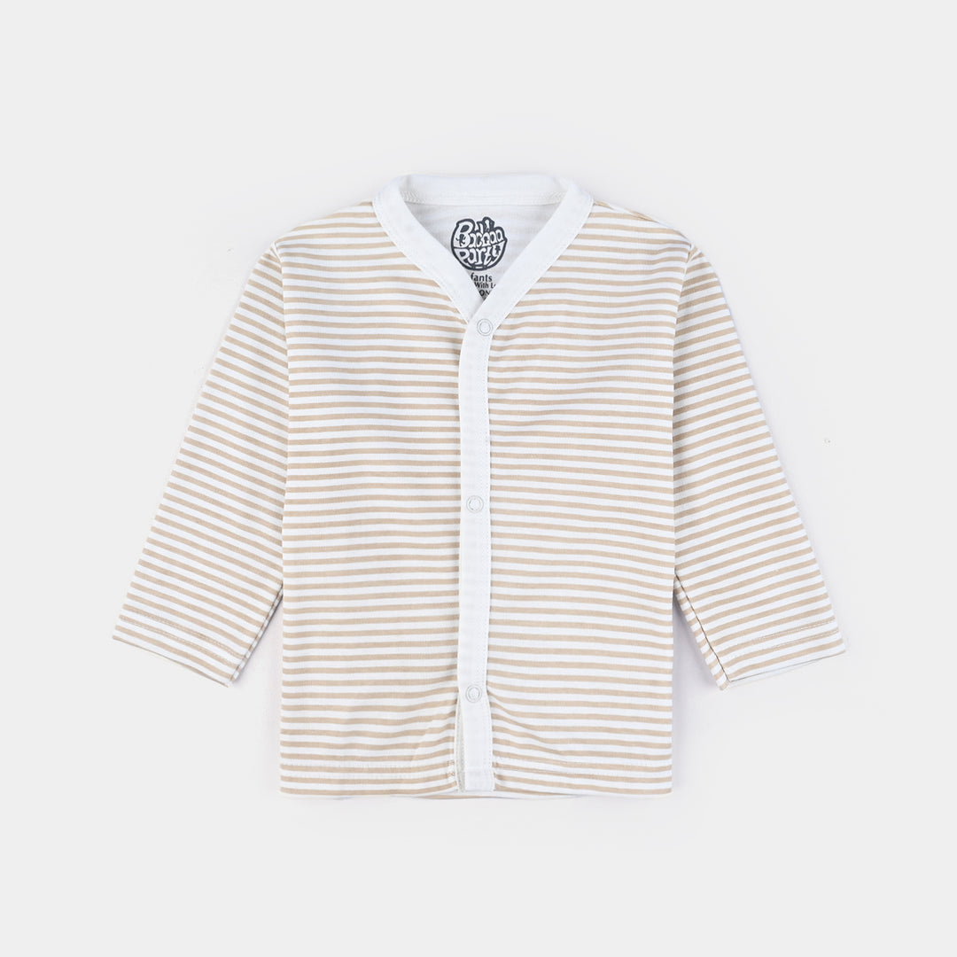 Infant Baby Poly Cotton Night Suit-Fawn Stripe