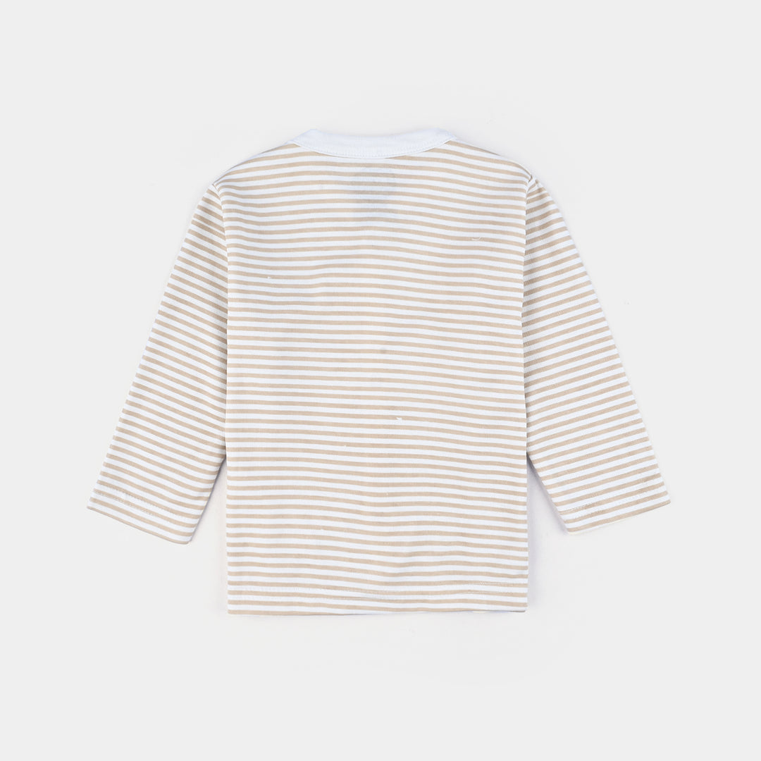 Infant Baby Poly Cotton Night Suit-Fawn Stripe