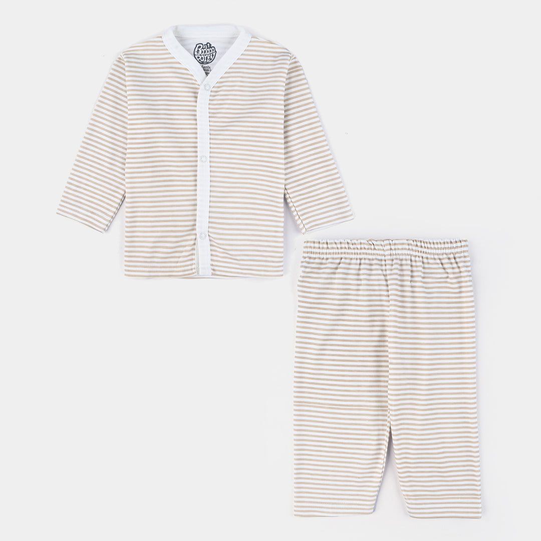 Infant Baby Poly Cotton Night Suit-Fawn Stripe