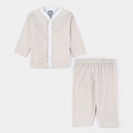 Infant Baby Poly Cotton Night Suit-Fawn Stripe