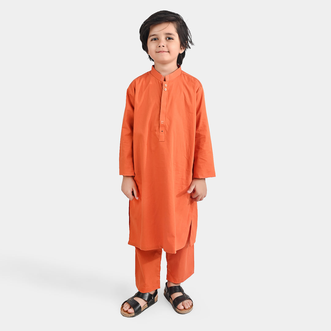 Boys Cotton Poplin Kurta Pajama Suit - Brown