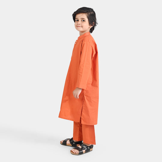Boys Cotton Poplin Kurta Pajama Suit - Brown