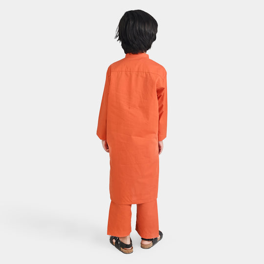 Boys Cotton Poplin Kurta Pajama Suit - Brown