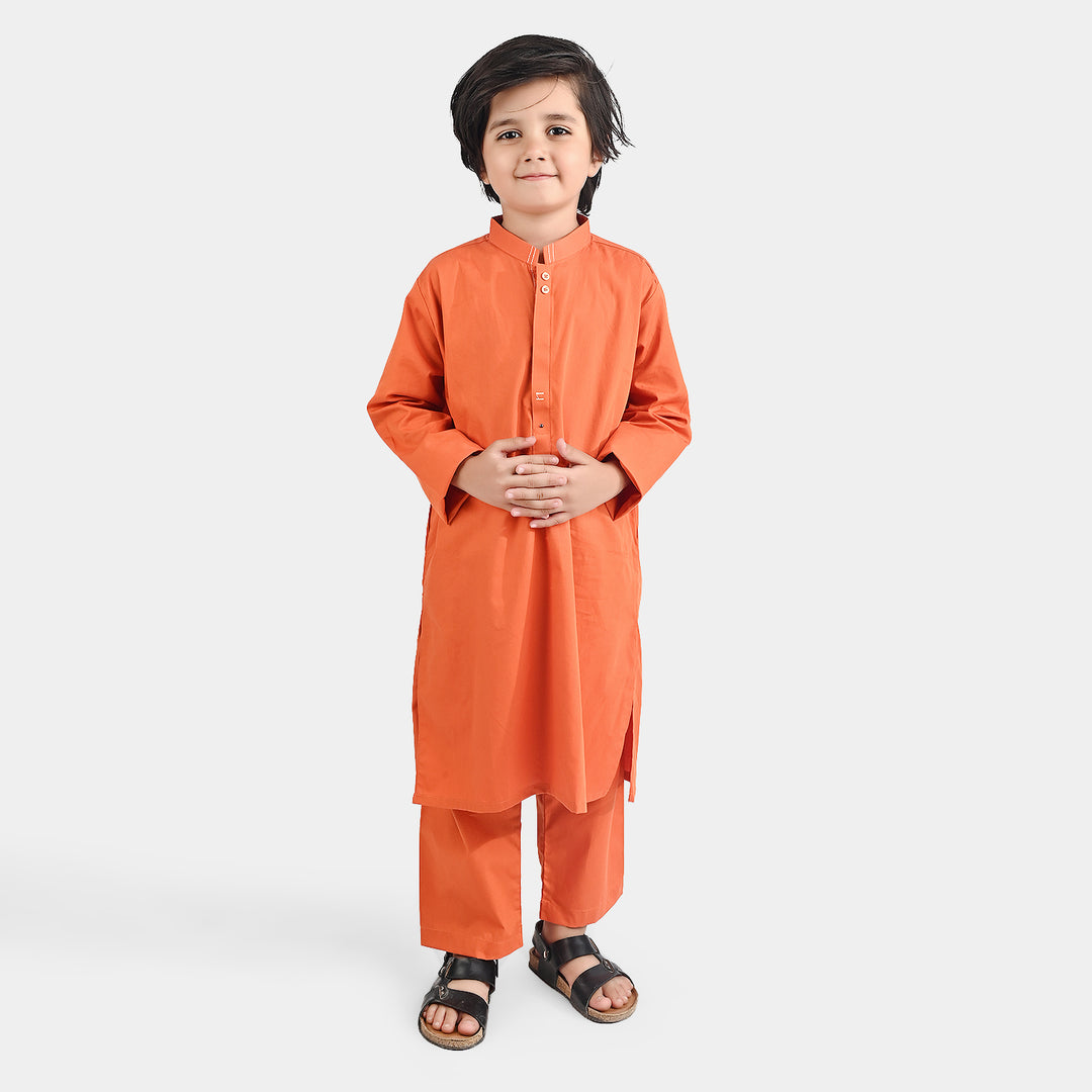 Boys Cotton Poplin Kurta Pajama Suit - Brown