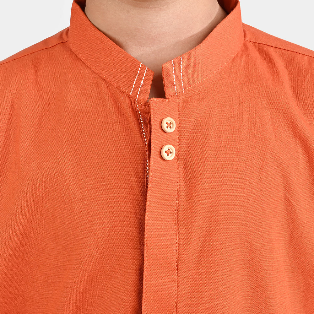 Boys Cotton Poplin Kurta Pajama Suit - Brown