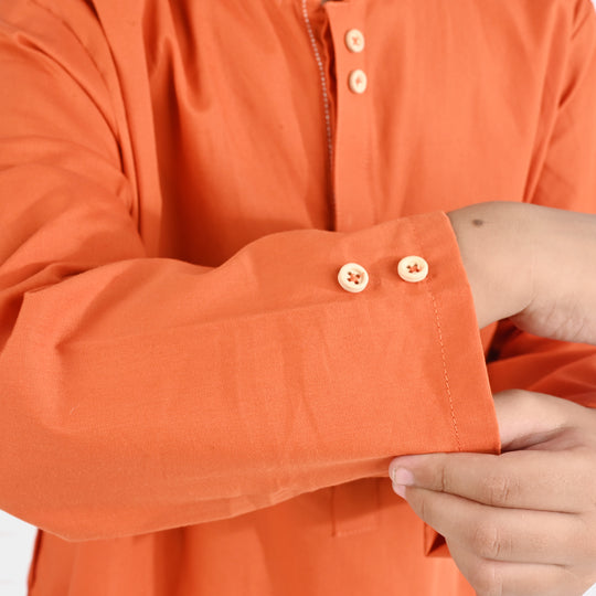 Boys Cotton Poplin Kurta Pajama Suit - Brown