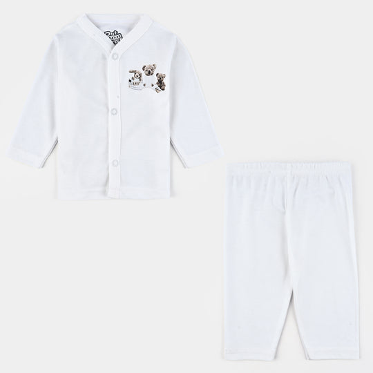 Infant Baby Poly Cotton Night Suit - Off White