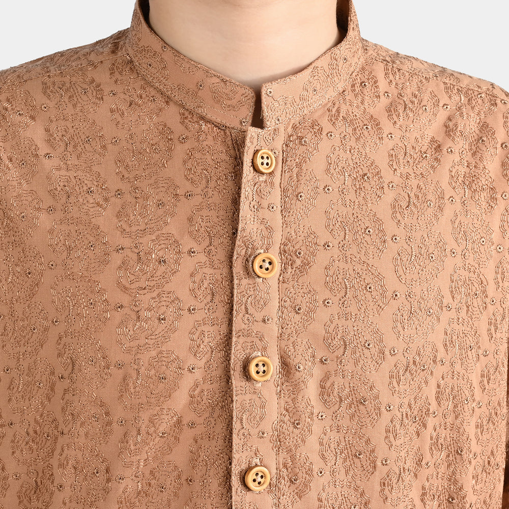 Boys Chikankari Kurta-BEIGE