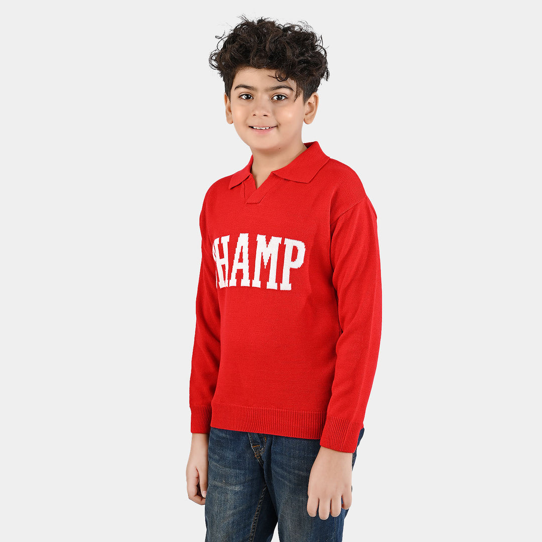 Boys Acrylic Sweater-Champ - RED