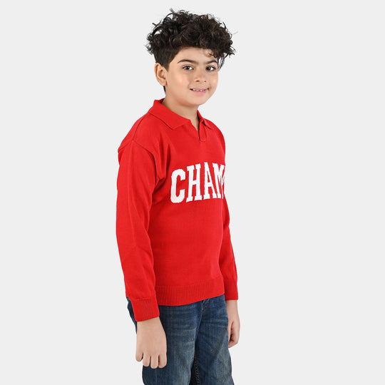 Boys Acrylic Sweater-Champ - RED