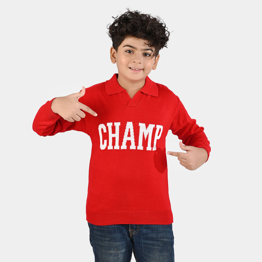 Boys Acrylic Sweater-Champ - RED