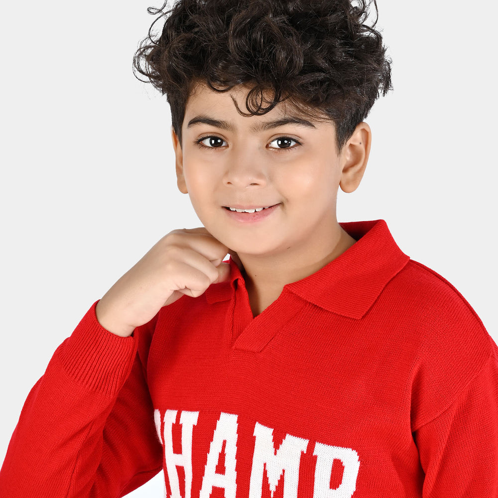 Boys Acrylic Sweater-Champ - RED