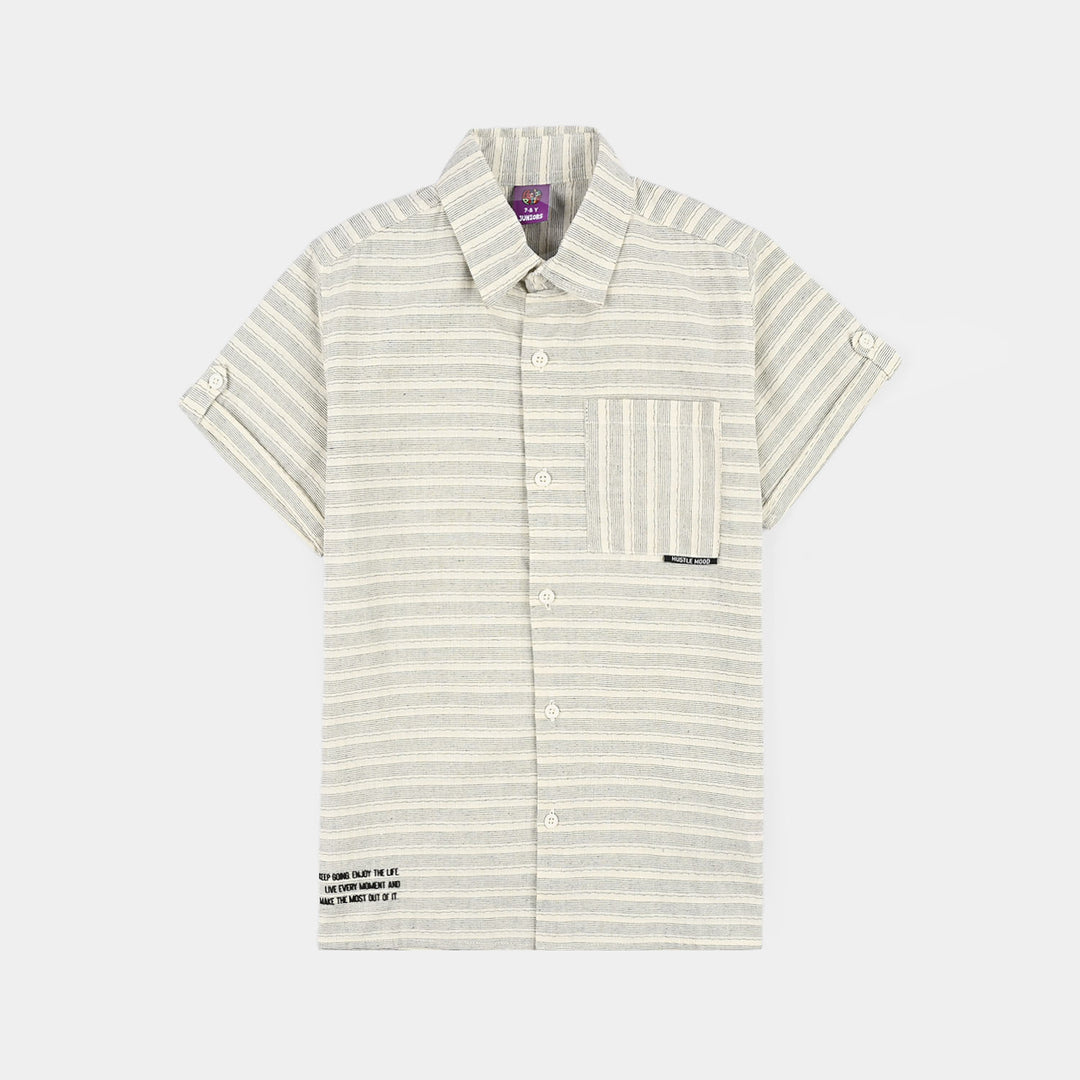 Boys Yarn Dyed Casual Shirt (Hustle Mood) - White