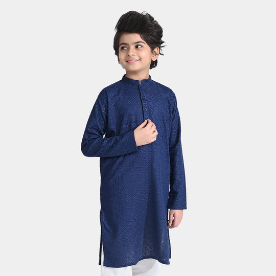Boys Chikan Kari Basic Kurta-N/Blue