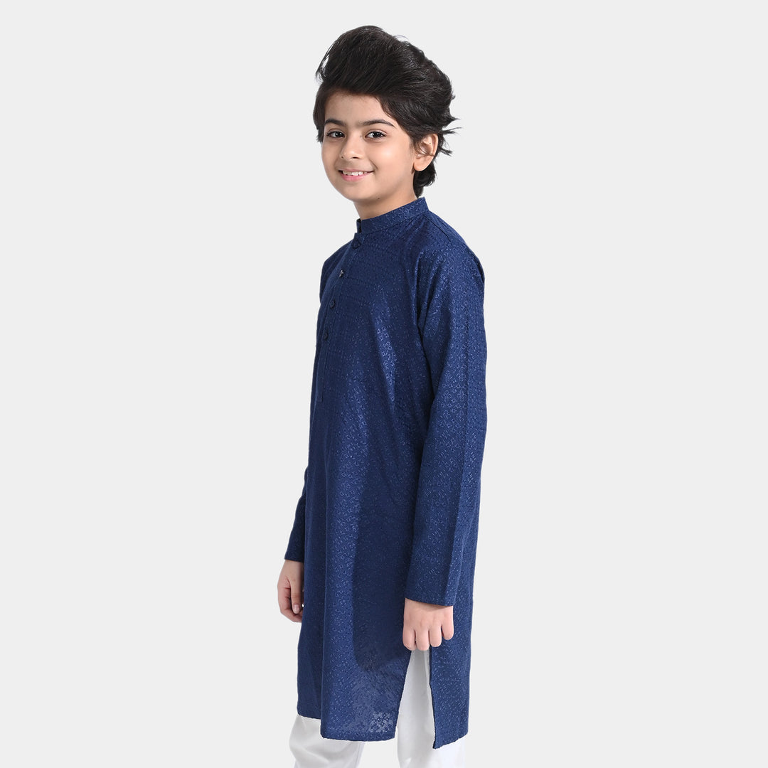 Boys Chikan Kari Basic Kurta-N/Blue