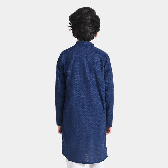 Boys Chikan Kari Basic Kurta-N/Blue