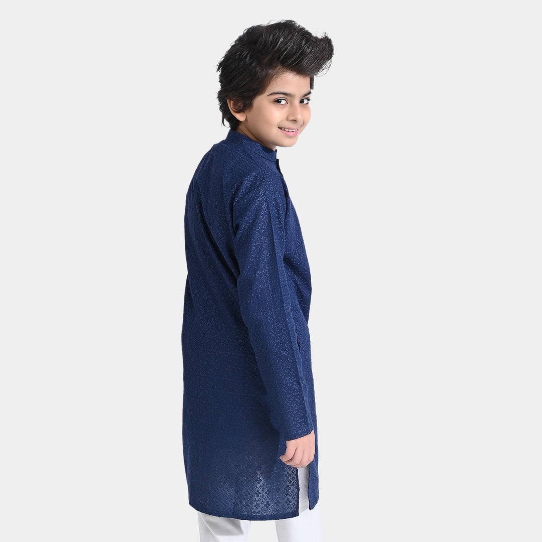 Boys Chikan Kari Basic Kurta-N/Blue