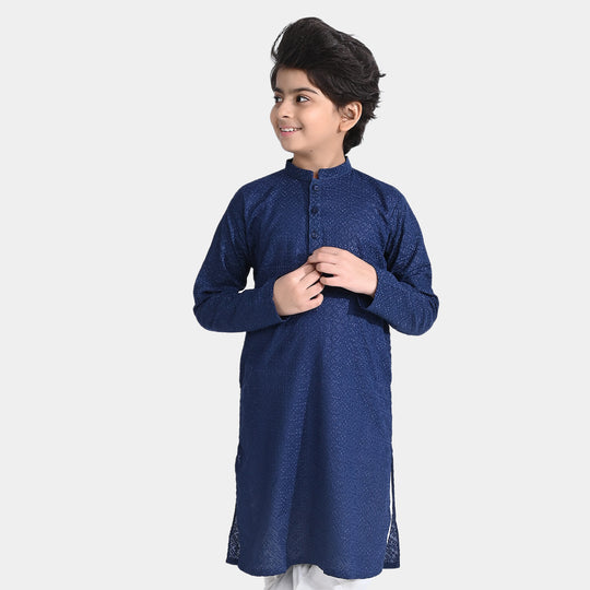 Boys Chikan Kari Basic Kurta-N/Blue