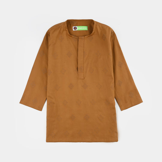Infant Boys Cotton Jacquard Kurta (Tone on Tone) - Brown