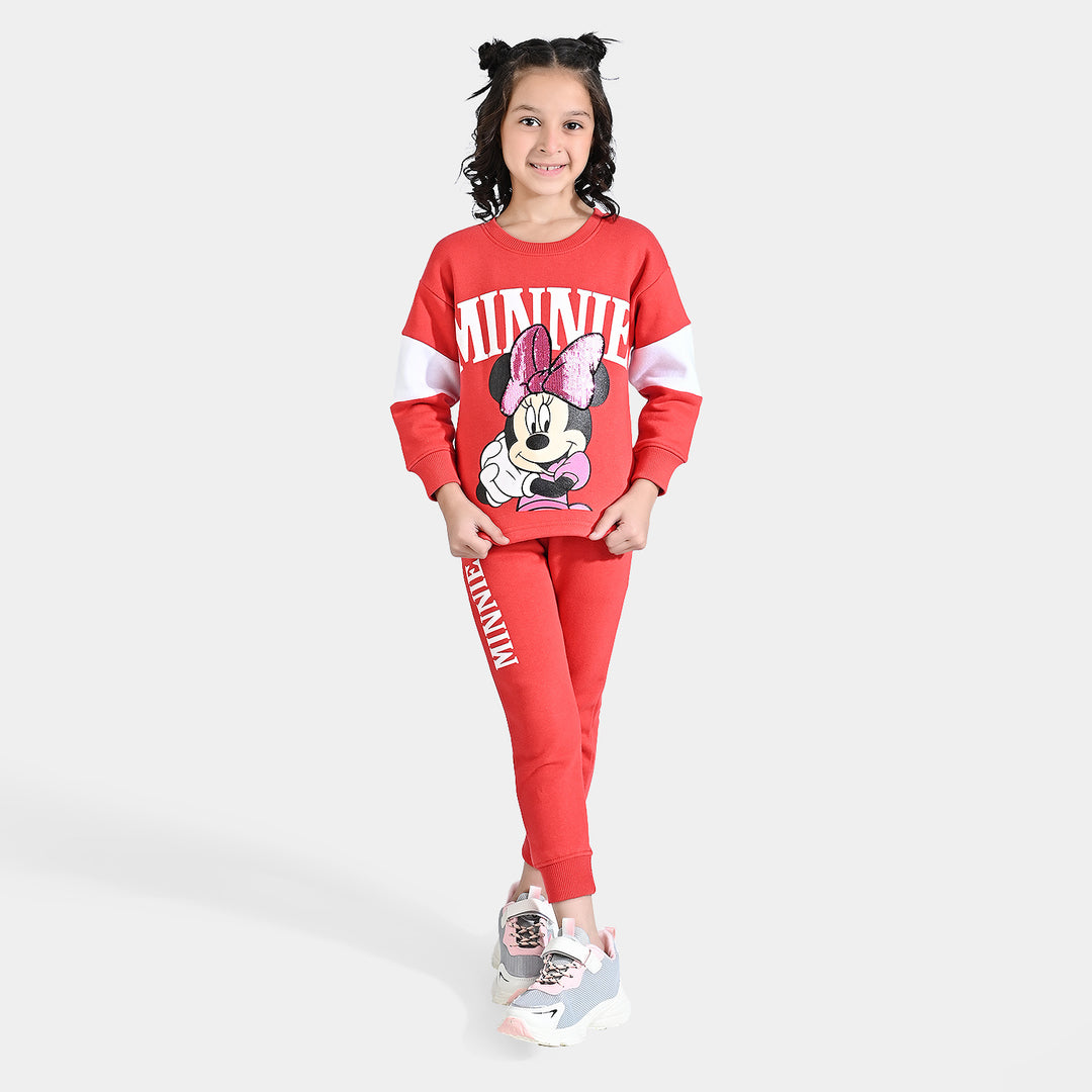 Girls Fleece 2 Piece Suit Bow-H.R.Red