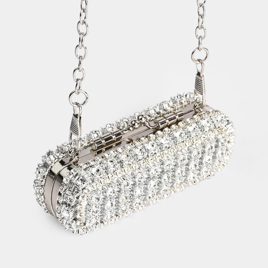 Crystal Clutch Bag With Chain Strap