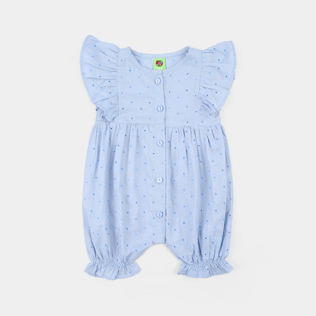 Infant Girls Chikankari Woven Romper-Bluebell-Light Blue